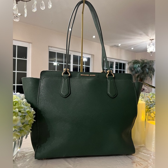 Michael Kors Handbags - Michael Kors Olive Green Saffiano Leather Tote Gold Hardware